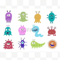 有趣又令人害怕的细菌卡通人物上