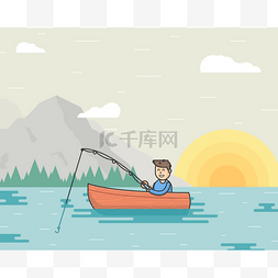 on矢量图片_Vector illustration of a fisherman and boat o
