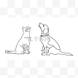 猫和狗线艺术08。向量, 插图。良