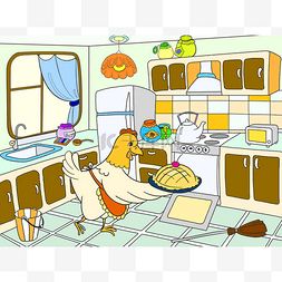 鸡妈妈图片_妈妈鸡肉在厨房准备食物为家庭颜