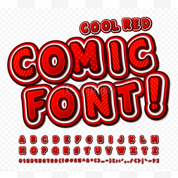 Red-white high detail comic font, alphabet. C