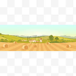 农场在农村平面彩色矢量图解.以