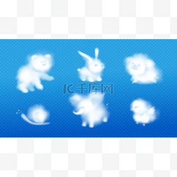 蓝色云雾背景图片_云动物，现实的蓬松涡旋，设计集