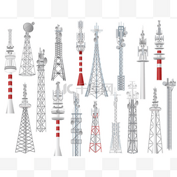 无线电塔矢量耸立城市通信技术天