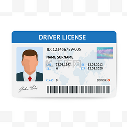 平面司机执照塑料卡模板,身份证
