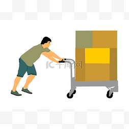 送货员搬运成箱的货物矢量。邮递