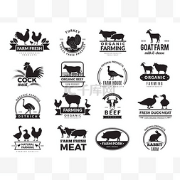 家畜。商业标志与家畜牛鸡山羊健