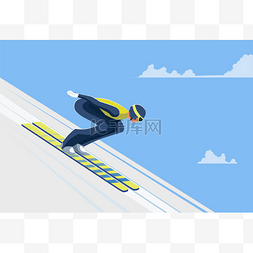 滑雪运动员从斜坡上跳下来