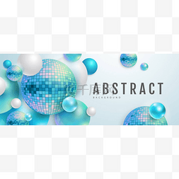 3D抽象背景，全息蓝色球体和迪斯
