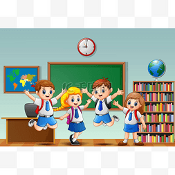 很多孩子在教室前面挥舞着的手