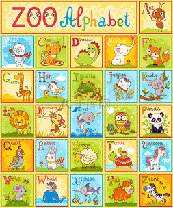 animals图片_Zoo alphabet design in a colorful style