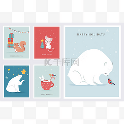 冬季森林动物，圣诞快乐贺卡，贴