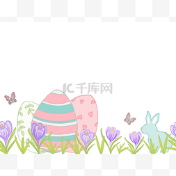 复活节图片_美丽的复活节卡片与蛋, 兔子, 番