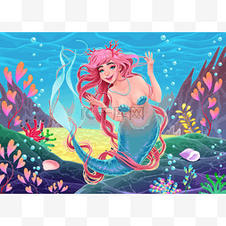 美丽的水下美人鱼与粉红色的头发