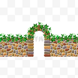 旧墙与拱与野生葡萄交织在一起.