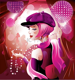 Glamour girl in pink at the party. Vector ill