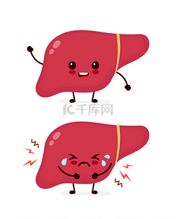 健康和不健康图片_悲伤的生病的哭声和健康强可爱肝