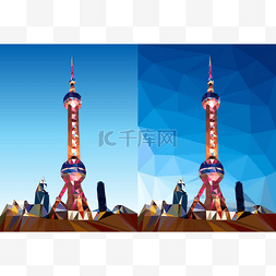 上海东方明珠塔简笔画图片_上海东方明珠塔多边形矢量艺术