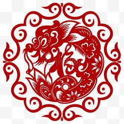 红色花瓣中国龙传统剪纸