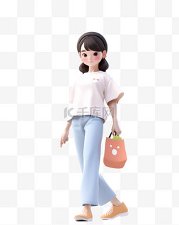 3d购物女孩图片_3D立体卡通人物形象少女购物2