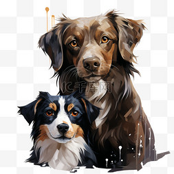 狗狗两只动物免扣元素装饰图案