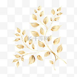 装饰金色叶子图片_金色手绘叶子免扣元素装饰素材