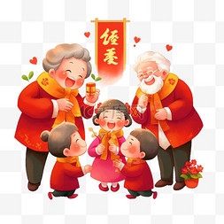 红色卡通红包图片_新年元素拜年卡通手绘