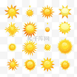 矢量黄色星星图片_太阳图标集，用于天气应用程序或