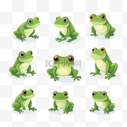 绿色的青蛙图片_可爱的绿色青蛙的表情符号集