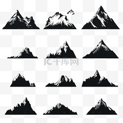 一组山，白色背景上的山的轮廓是