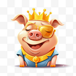 小猪吉祥物图片_可爱的猪王戴眼镜卡通插图。孤立