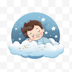 儿童图标元素图片_可爱的宝宝睡在云枕头上的卡通图
