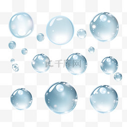 蓝色水滴背景图片_真实肥皂泡的集合。气泡位于透明