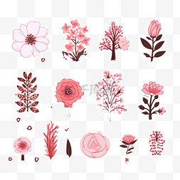 花木图片_粉色背景上的可爱自然涂鸦贴纸