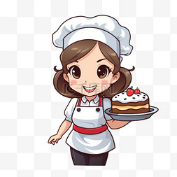 可爱的厨师女孩穿着制服，手持蛋