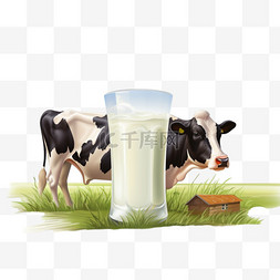 草场退化图片_垂直海报上有一杯牛奶和农场