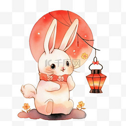 中秋节兔子灯笼手绘卡通元素