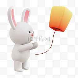 3D中秋中秋节兔子孔明灯