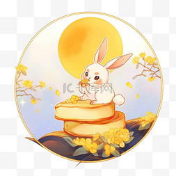 中秋节兔子元素月饼望月手绘