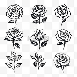 美丽的玫瑰花轮廓矢量图标集
