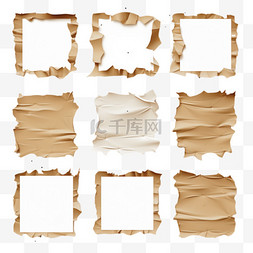 剪贴纸标签图片_逼真的棕色撕裂纸片集与和纸胶带