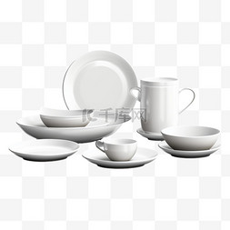 餐具碗图片_3D逼真瓷质餐具，白色玻璃餐具，