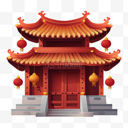 春节中式大门门楼新年装饰元素