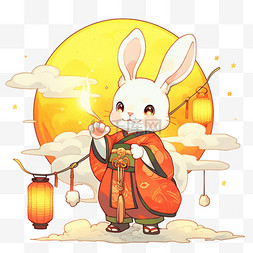 手绘中秋节国风兔子赏月卡通元素