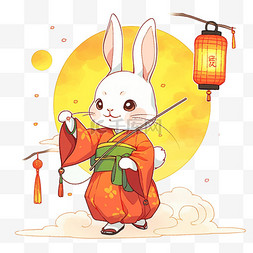 中秋节国风手绘兔子赏月卡通元素