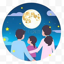 明月背景图片_中秋节一家人赏月卡通元素手绘