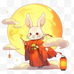 明月背景图片_中秋节国风兔子元素赏月卡通手绘