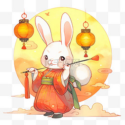 卡通中秋节国风兔子赏月手绘元素
