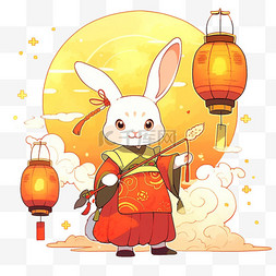 中秋节国风兔子卡通手绘赏月元素