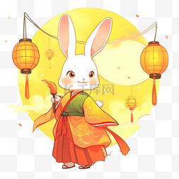 中秋节元素国风兔子赏月卡通手绘